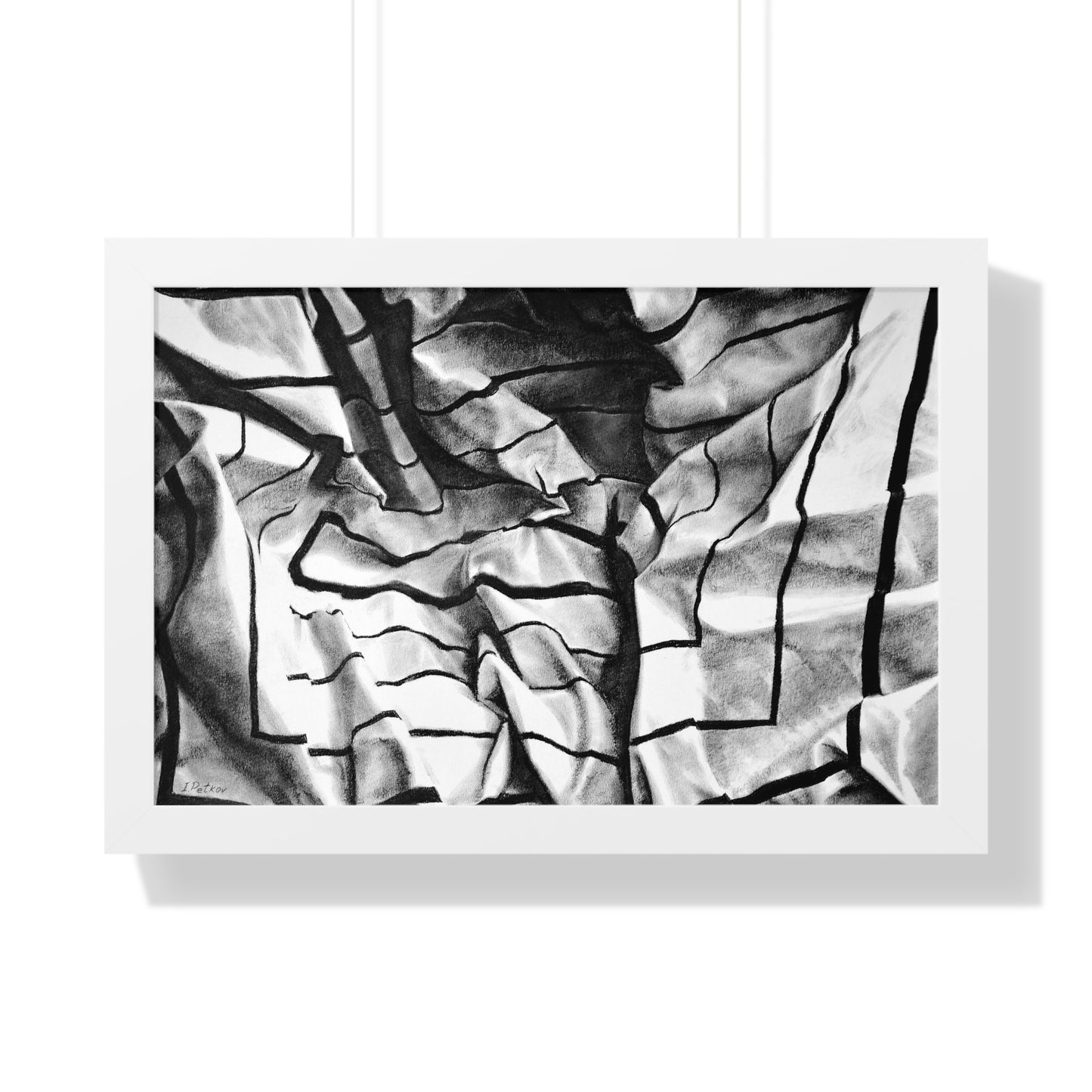 Folding Structure I - Framed Poster Print, Wall Art, Charcoal, Abstract Black and White Decor