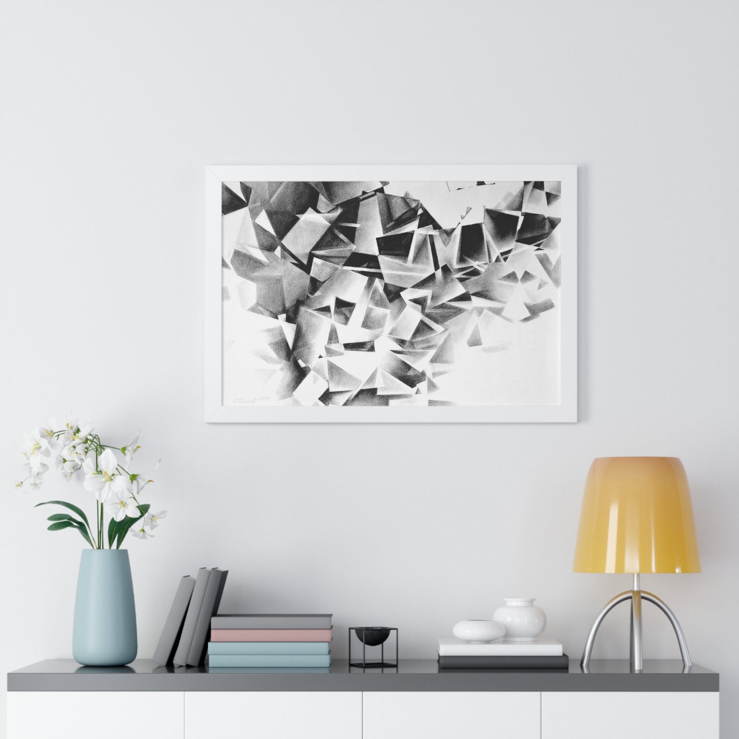 Whirlstructure I - Framed Poster Print, Wall Art, Charcoal, Abstract Black and White Decor