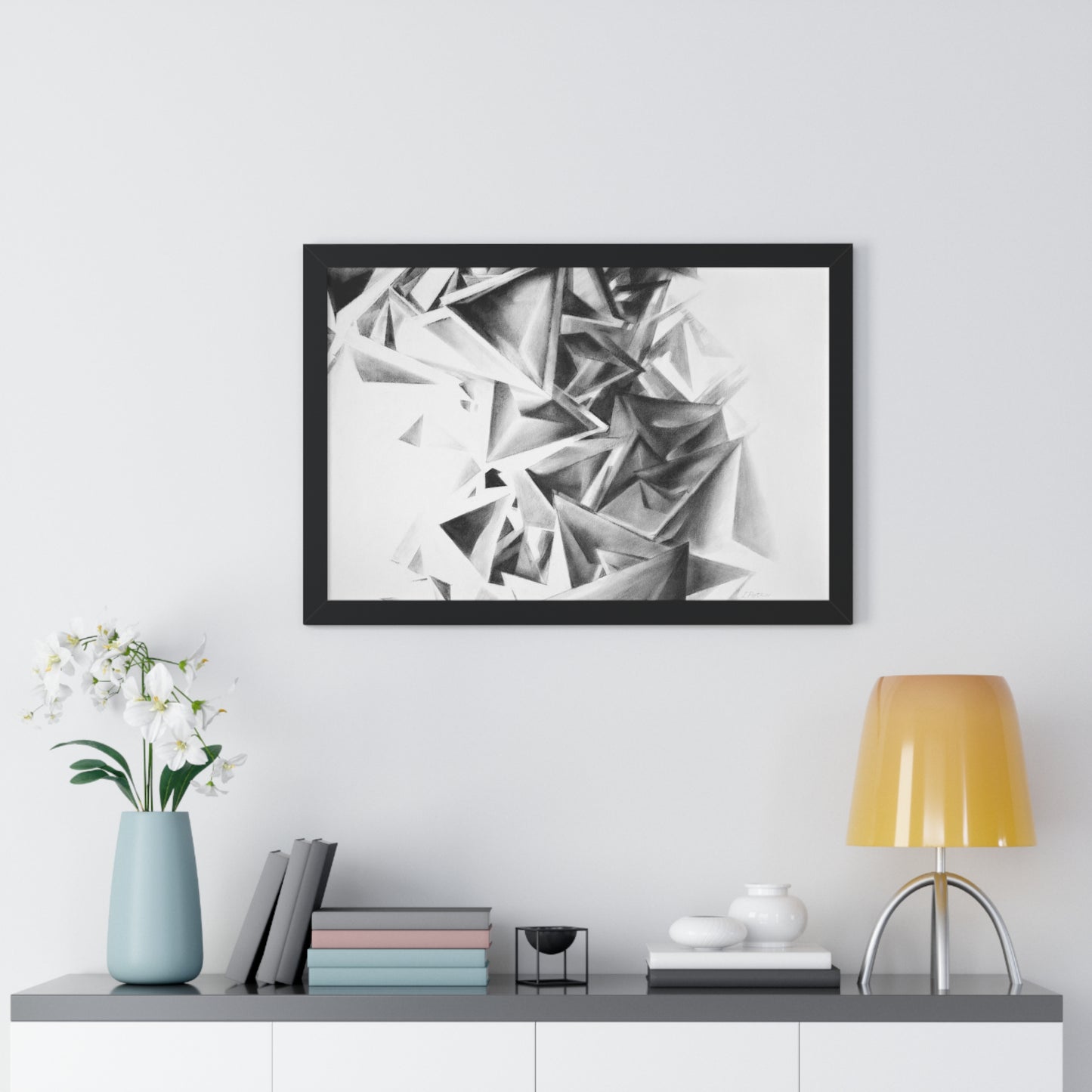 Whirlstructure II - Framed Poster Print, Wall Art, Charcoal, Abstract Black and White Decor