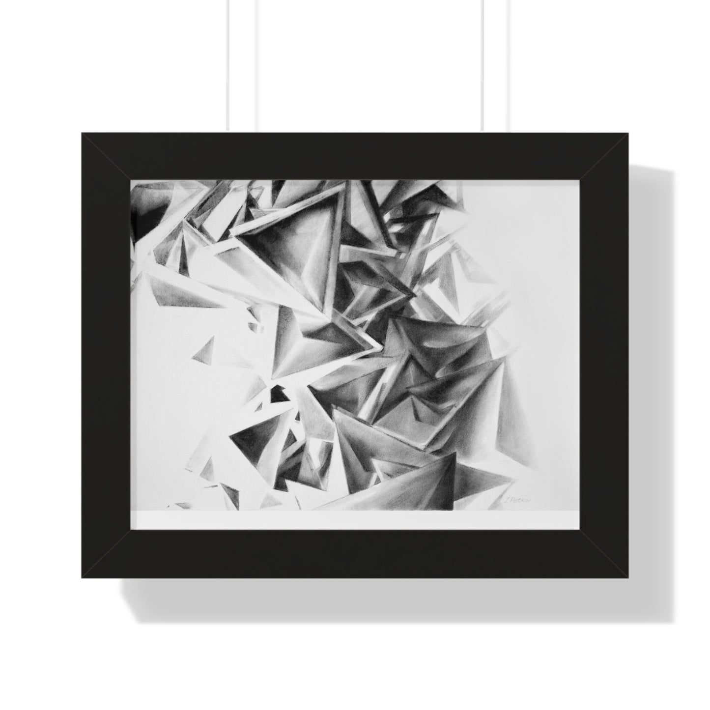 Whirlstructure II - Framed Poster Print, Wall Art, Charcoal, Abstract Black and White Decor