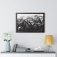 A Structure Rises - Framed Poster Print, Wall Art, Charcoal, Abstract Black and White Decor