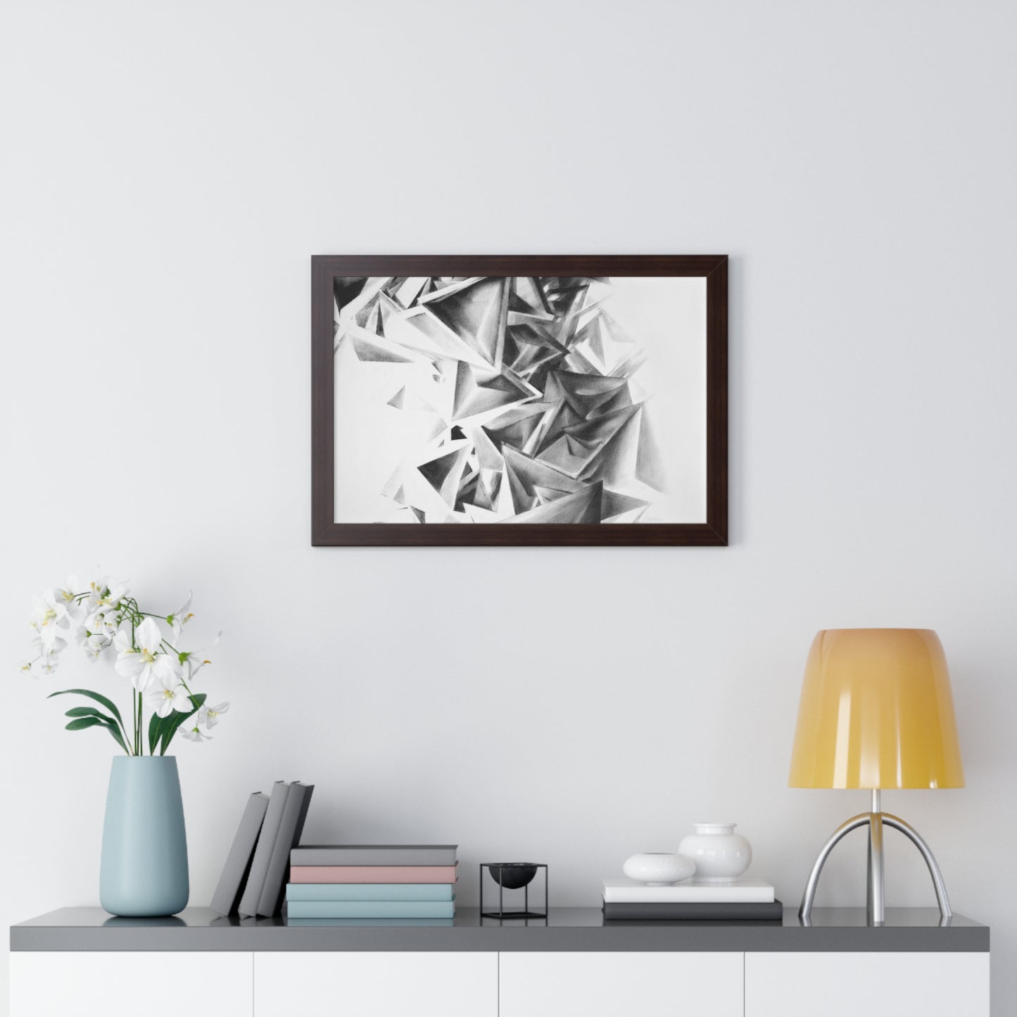 Whirlstructure II - Framed Poster Print, Wall Art, Charcoal, Abstract Black and White Decor