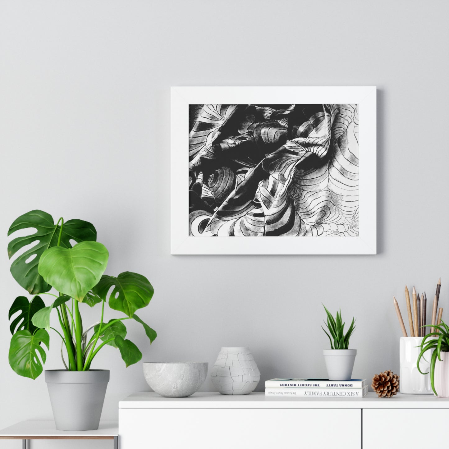 Folding Structure III - Framed Poster Print, Wall Art, Charcoal, Abstract Black and White Decor