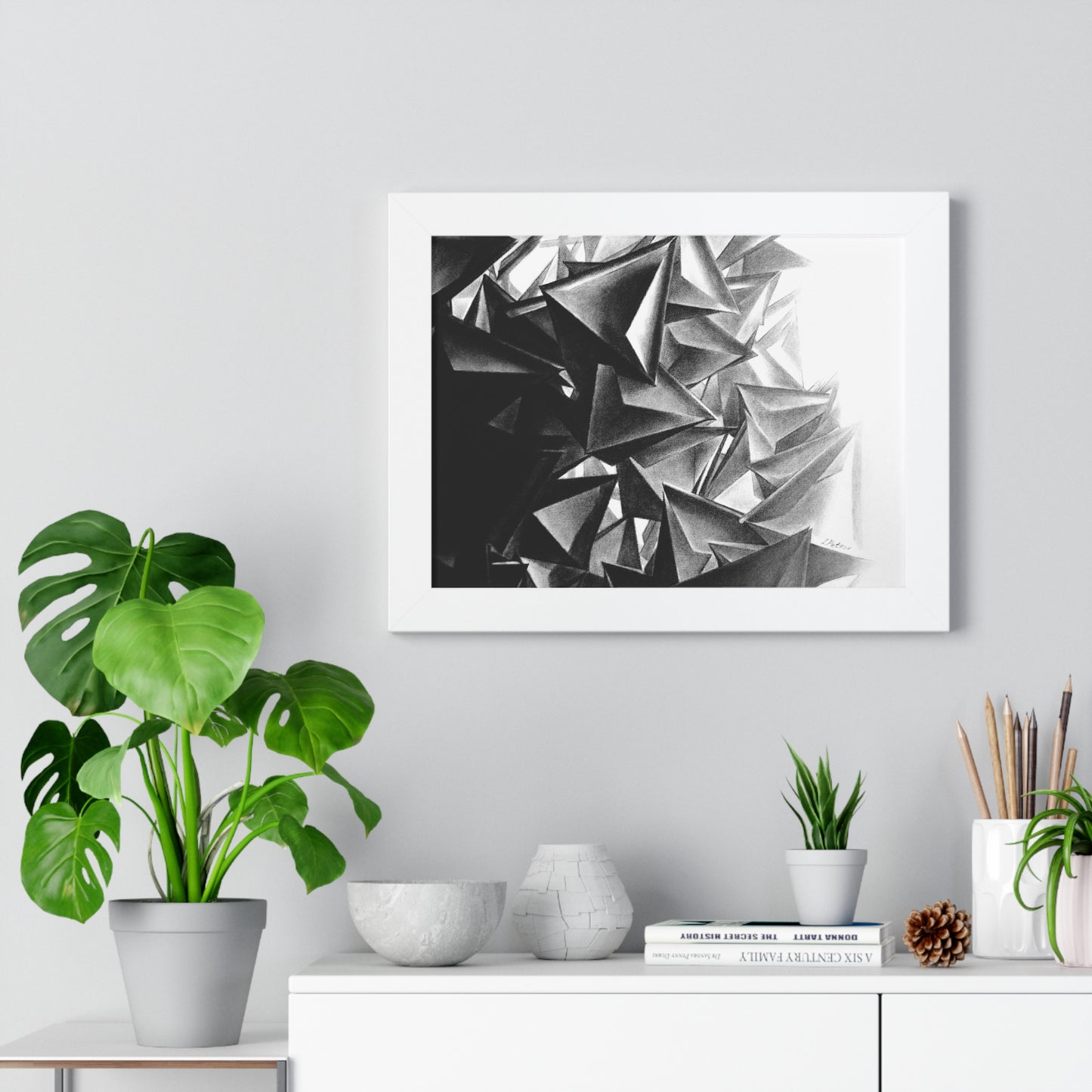 A Structure That Cannot Extinguish the Light - Framed Poster Print, Wall Art, Charcoal, Abstract Black and White Decor