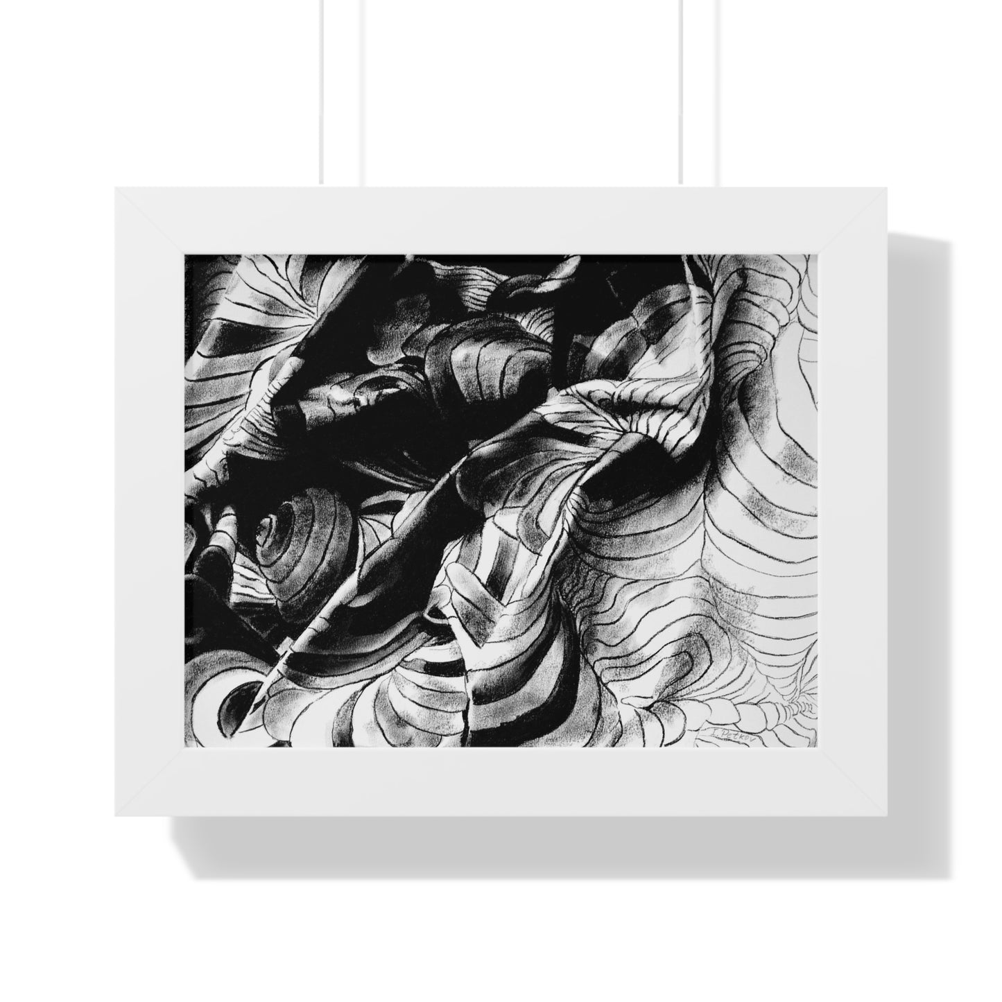 Folding Structure III - Framed Poster Print, Wall Art, Charcoal, Abstract Black and White Decor