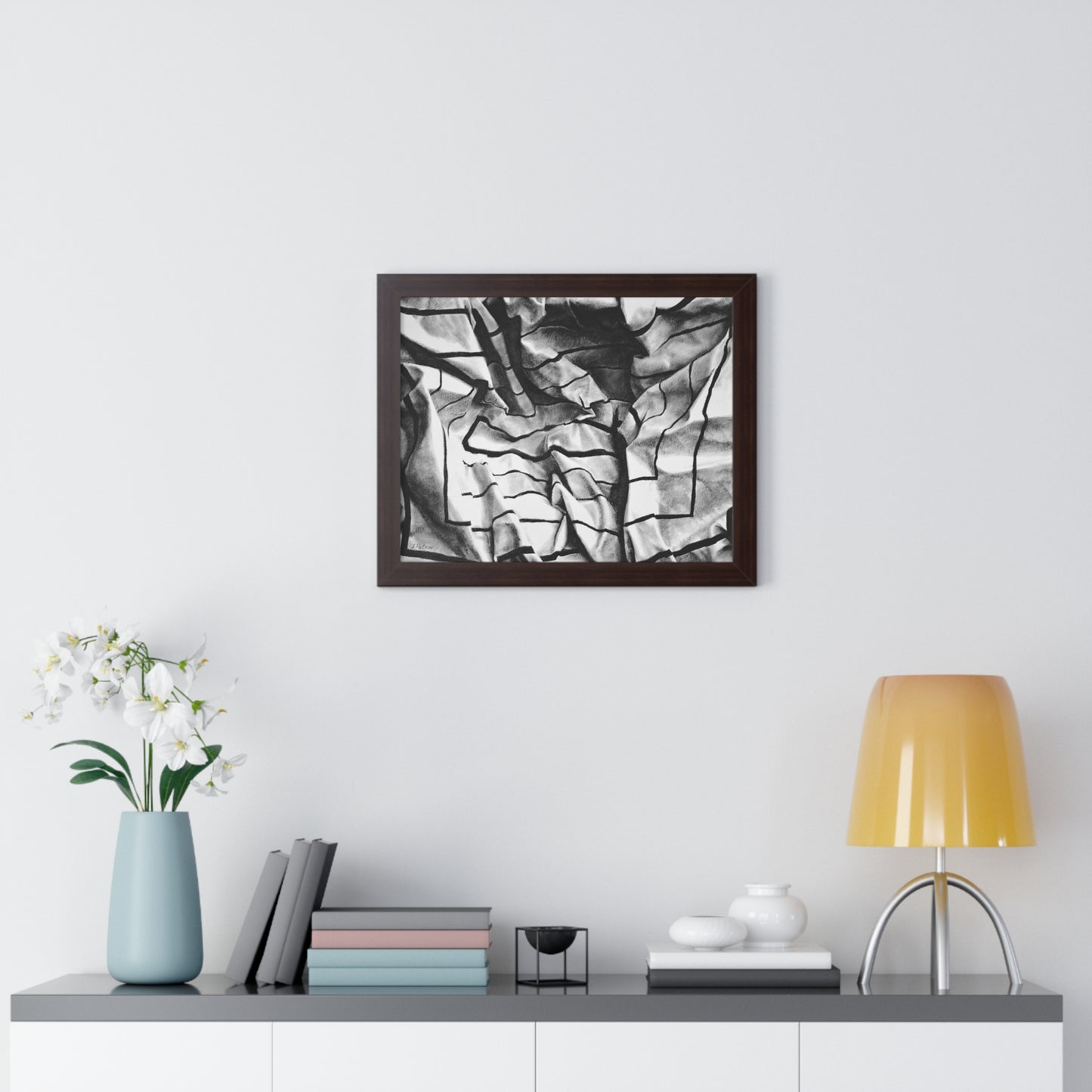 Folding Structure I - Framed Poster Print, Wall Art, Charcoal, Abstract Black and White Decor