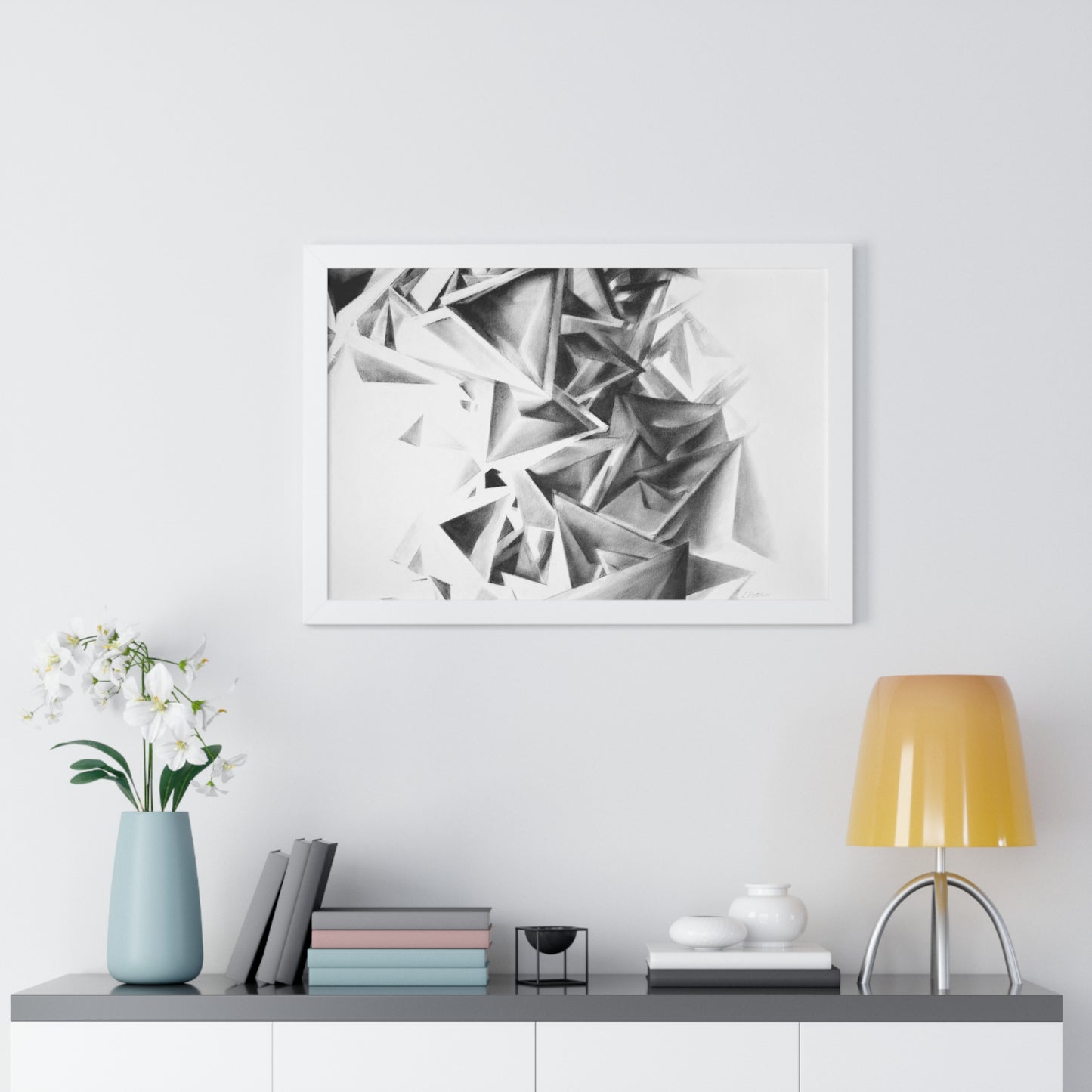 Whirlstructure II - Framed Poster Print, Wall Art, Charcoal, Abstract Black and White Decor