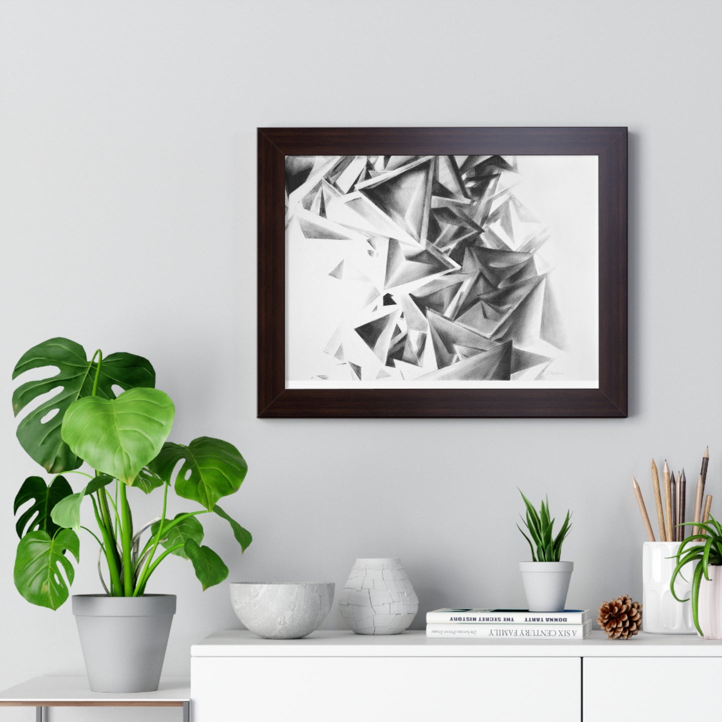 Whirlstructure II - Framed Poster Print, Wall Art, Charcoal, Abstract Black and White Decor