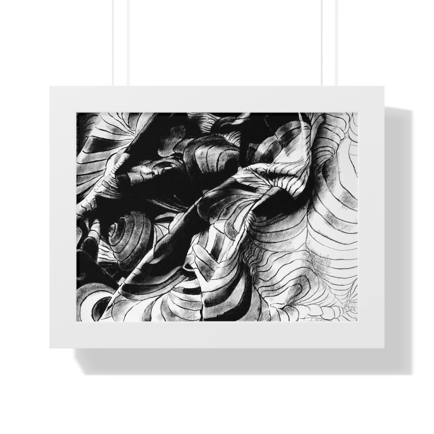 Folding Structure III - Framed Poster Print, Wall Art, Charcoal, Abstract Black and White Decor