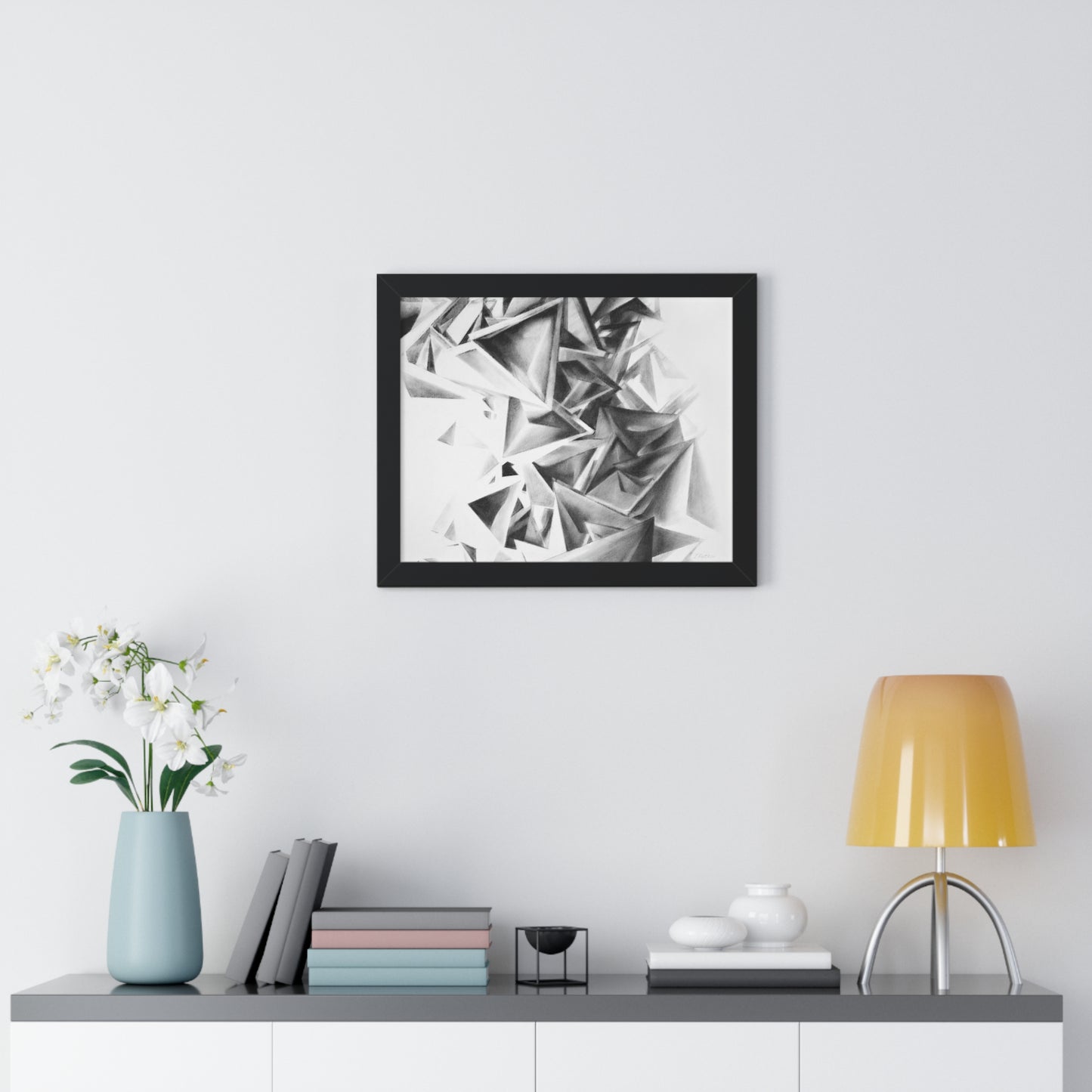 Whirlstructure II - Framed Poster Print, Wall Art, Charcoal, Abstract Black and White Decor