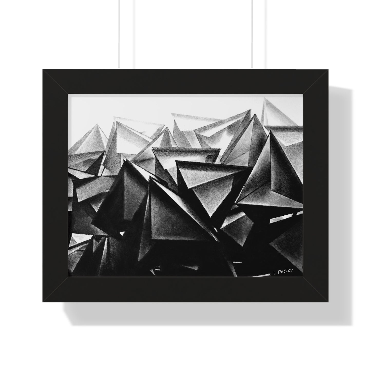 A Structure Rises - Framed Poster Print, Wall Art, Charcoal, Abstract Black and White Decor