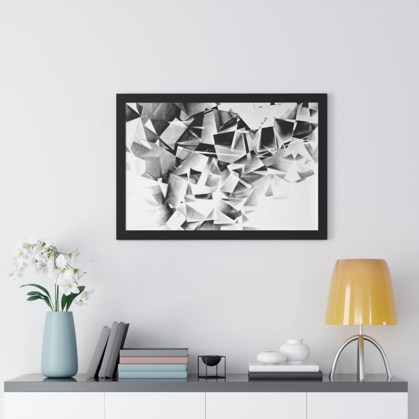 Whirlstructure I - Framed Poster Print, Wall Art, Charcoal, Abstract Black and White Decor