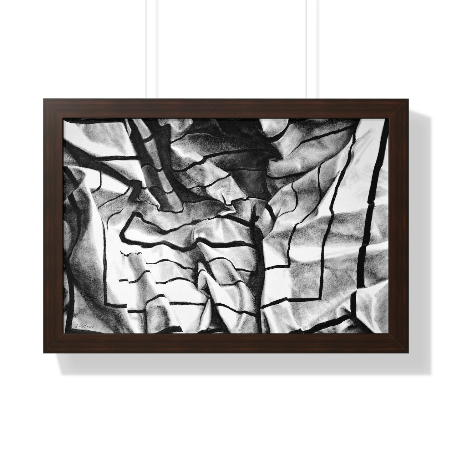 Folding Structure I - Framed Poster Print, Wall Art, Charcoal, Abstract Black and White Decor