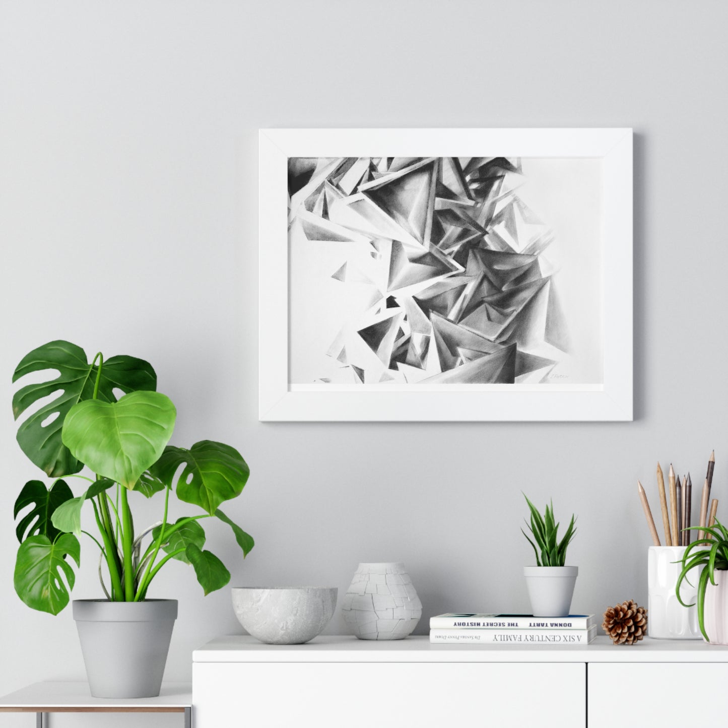 Whirlstructure II - Framed Poster Print, Wall Art, Charcoal, Abstract Black and White Decor