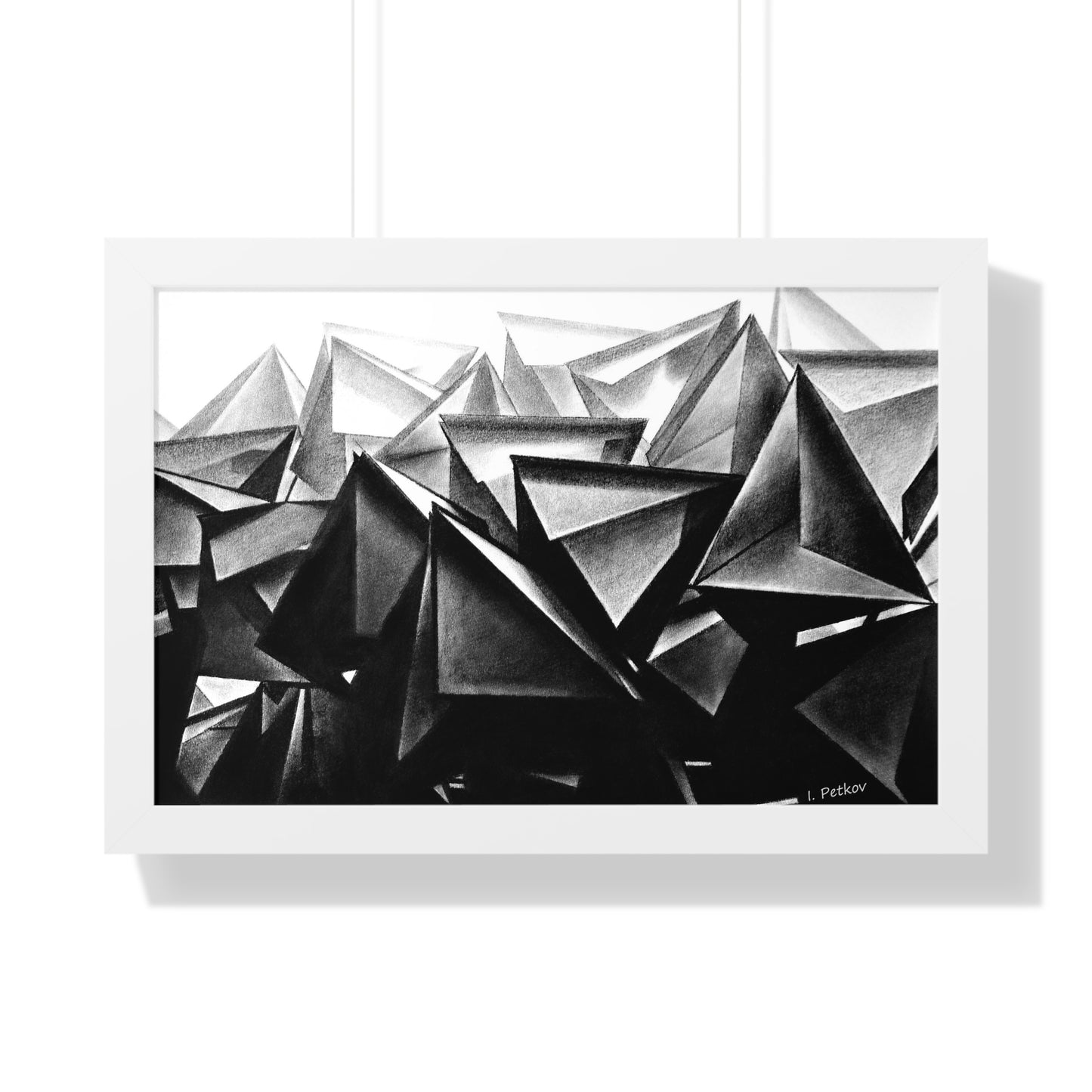 A Structure Rises - Framed Poster Print, Wall Art, Charcoal, Abstract Black and White Decor