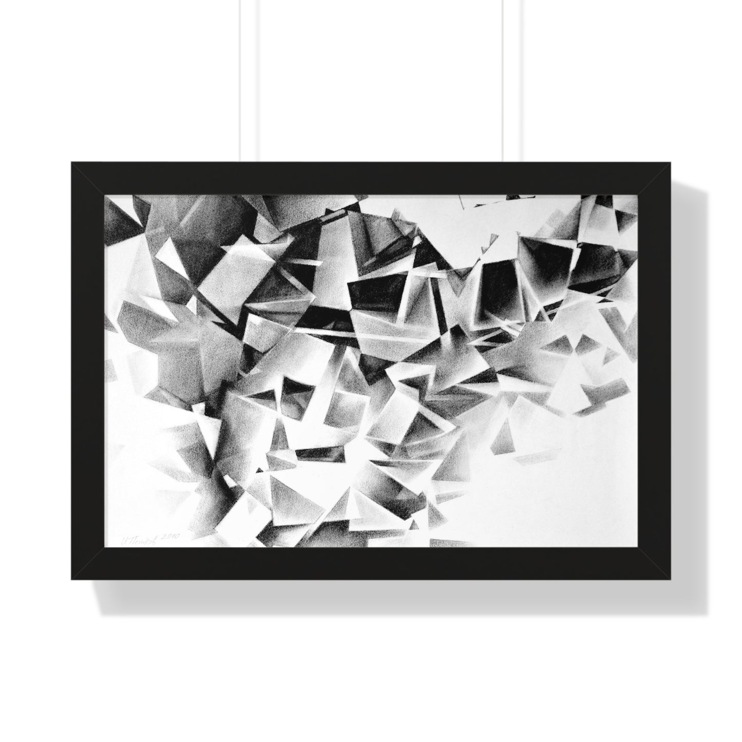 Whirlstructure I - Framed Poster Print, Wall Art, Charcoal, Abstract Black and White Decor