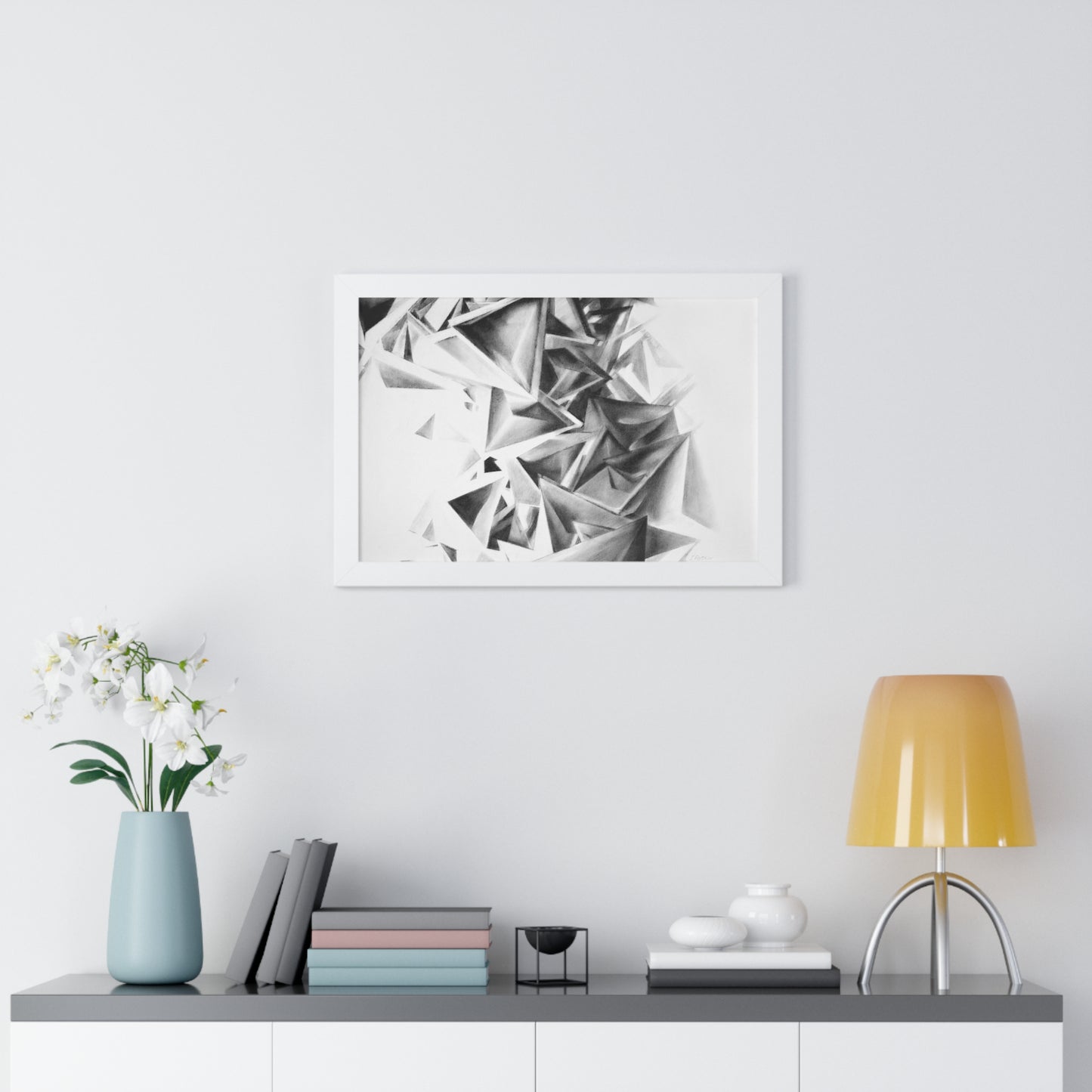 Whirlstructure II - Framed Poster Print, Wall Art, Charcoal, Abstract Black and White Decor