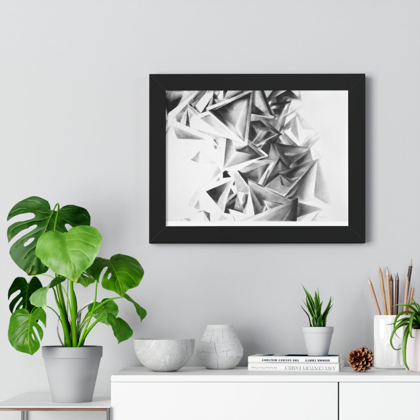 Whirlstructure II - Framed Poster Print, Wall Art, Charcoal, Abstract Black and White Decor