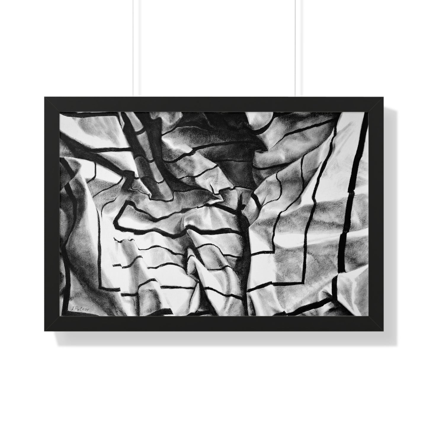 Folding Structure I - Framed Poster Print, Wall Art, Charcoal, Abstract Black and White Decor