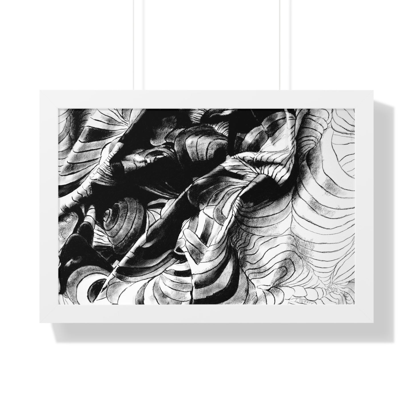 Folding Structure III - Framed Poster Print, Wall Art, Charcoal, Abstract Black and White Decor