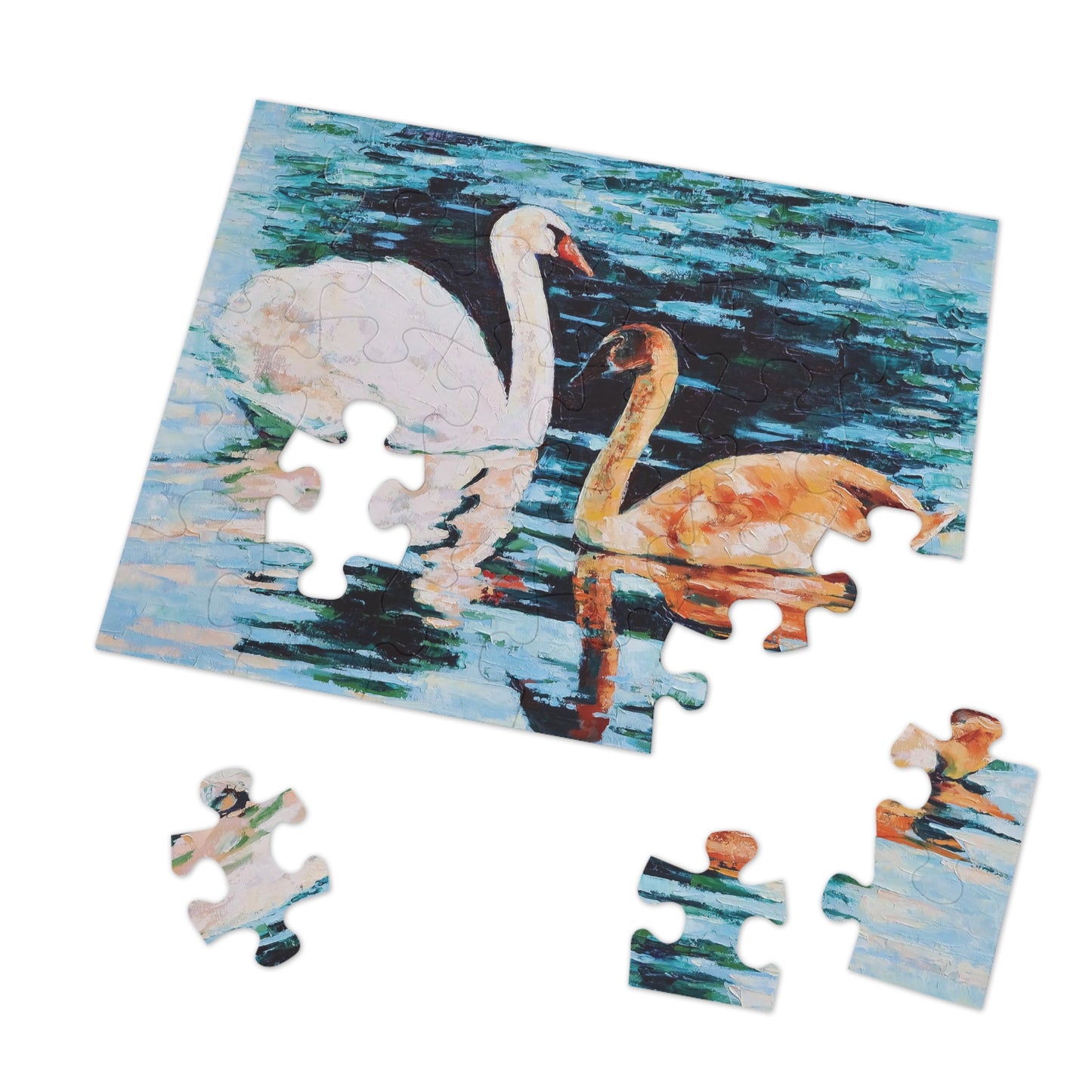 Jigsaw Puzzle - Swans on Lake with Reflections