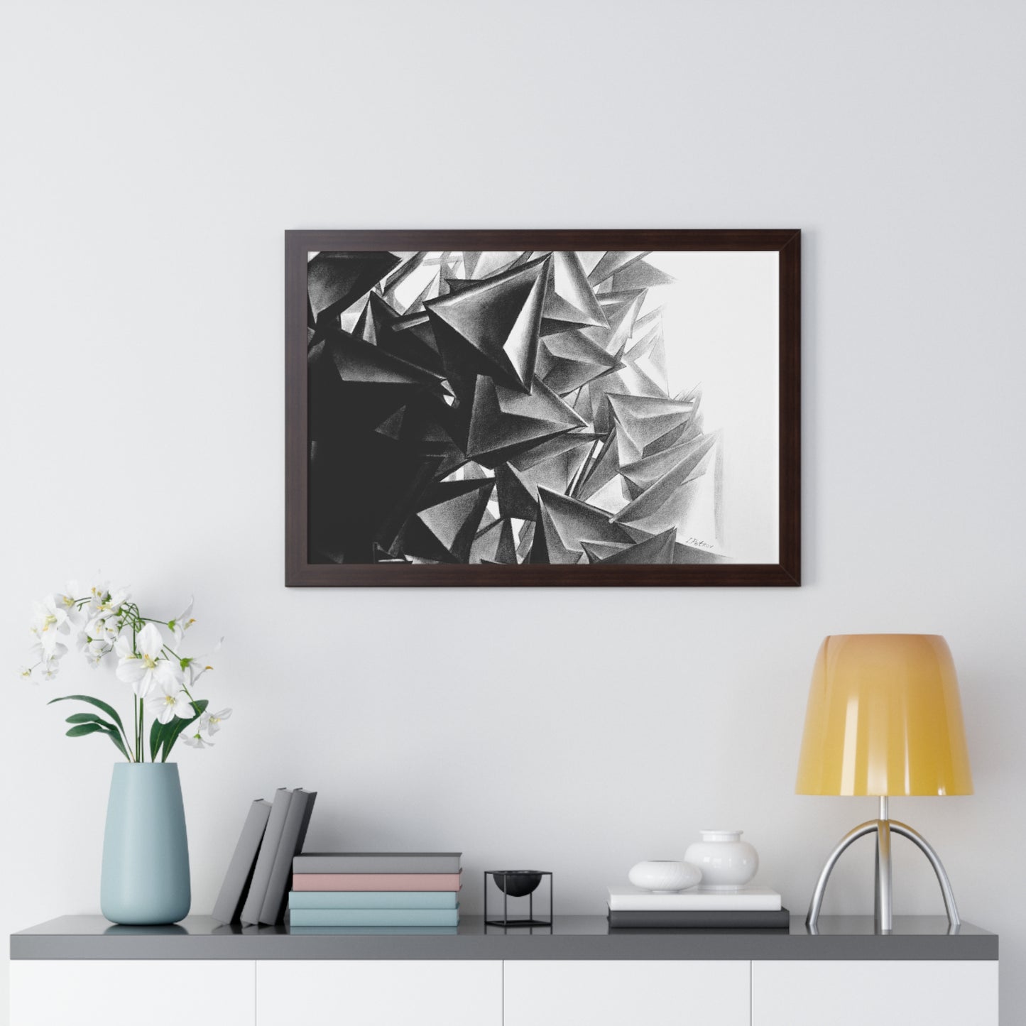 A Structure That Cannot Extinguish the Light - Framed Poster Print, Wall Art, Charcoal, Abstract Black and White Decor