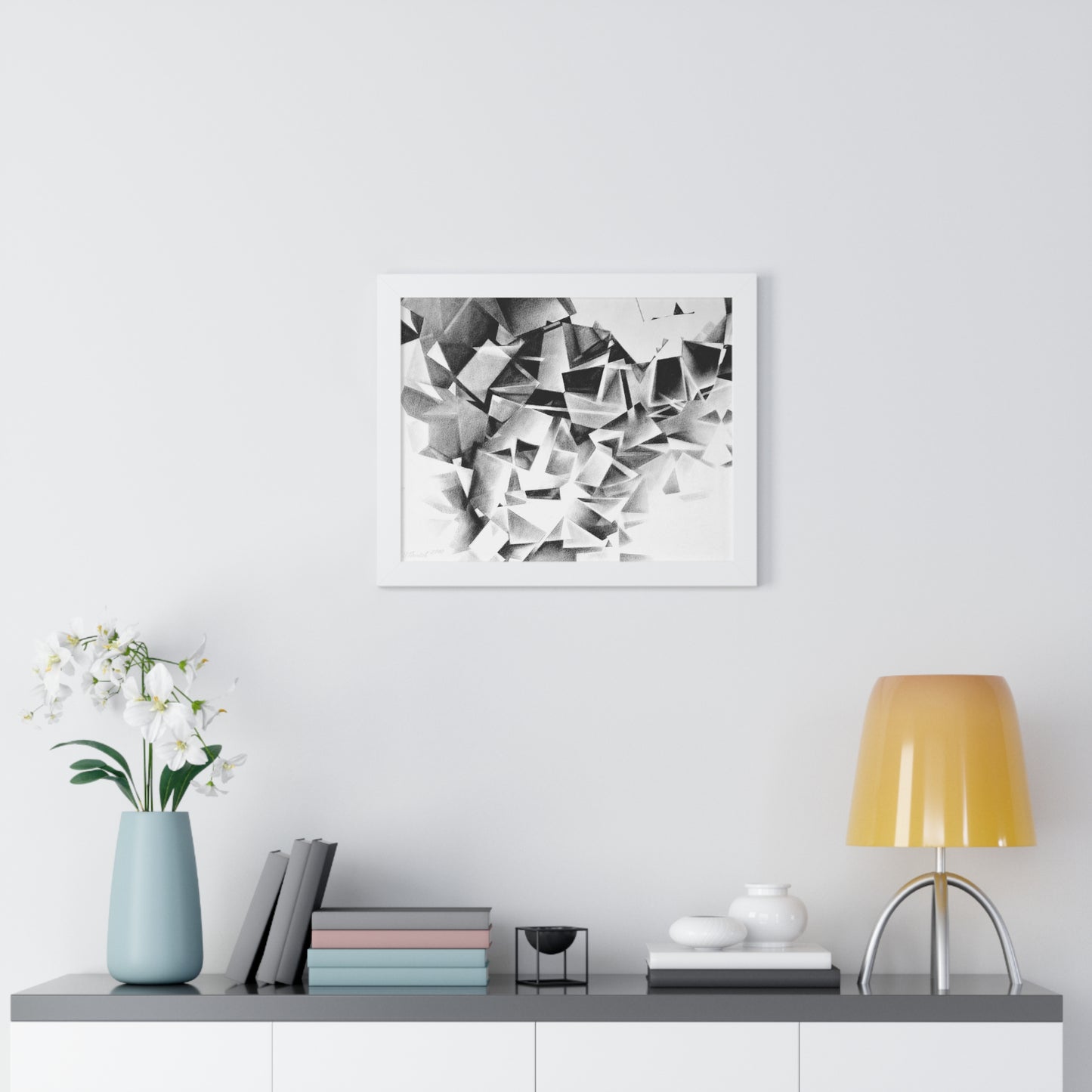 Whirlstructure I - Framed Poster Print, Wall Art, Charcoal, Abstract Black and White Decor