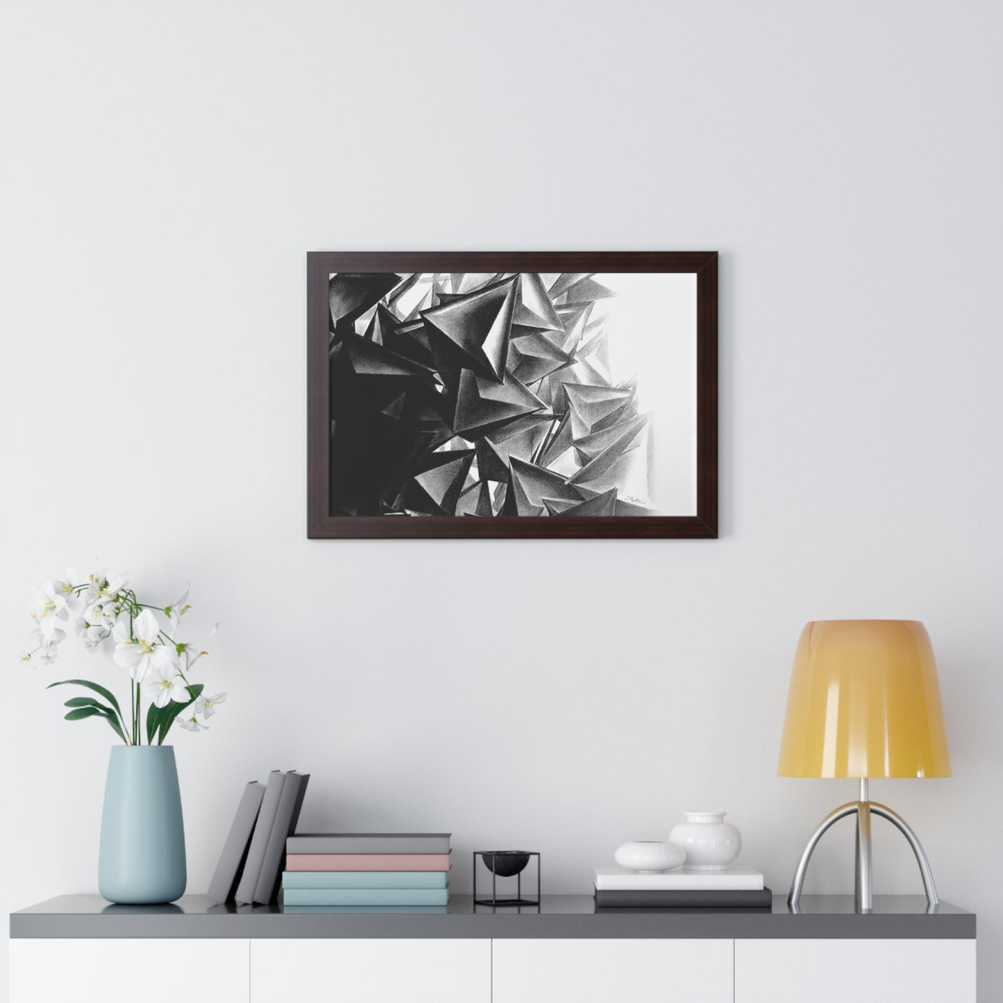 A Structure That Cannot Extinguish the Light - Framed Poster Print, Wall Art, Charcoal, Abstract Black and White Decor