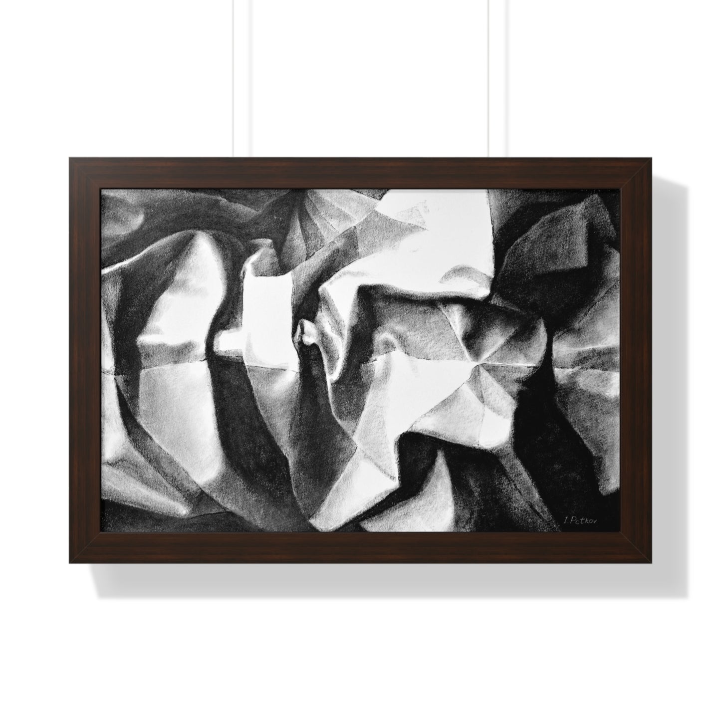 Folding Structure II -  Framed Satin Poster Print, Wall Art, Charcoal, Abstract Black and White Decor