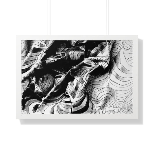 Folding Structure III - Framed Poster Print, Wall Art, Charcoal, Abstract Black and White Decor