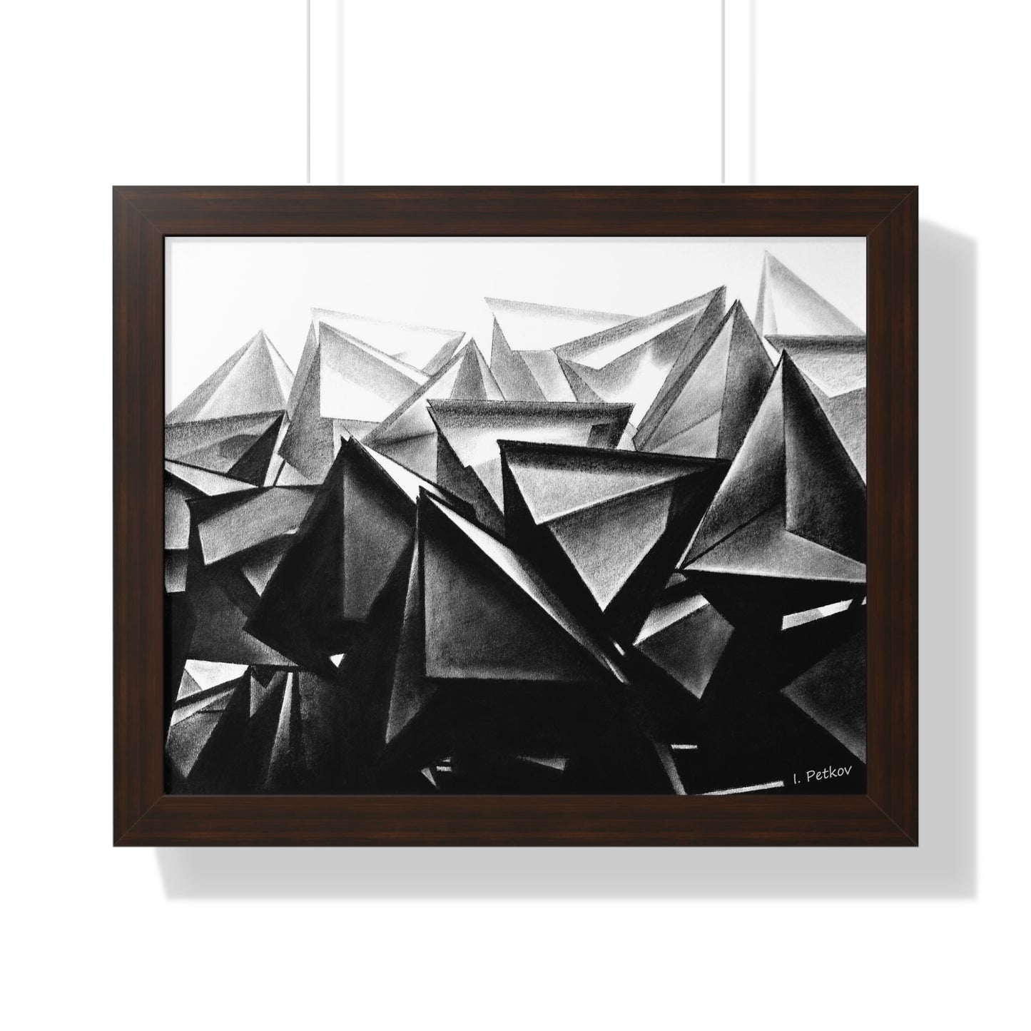 A Structure Rises - Framed Poster Print, Wall Art, Charcoal, Abstract Black and White Decor