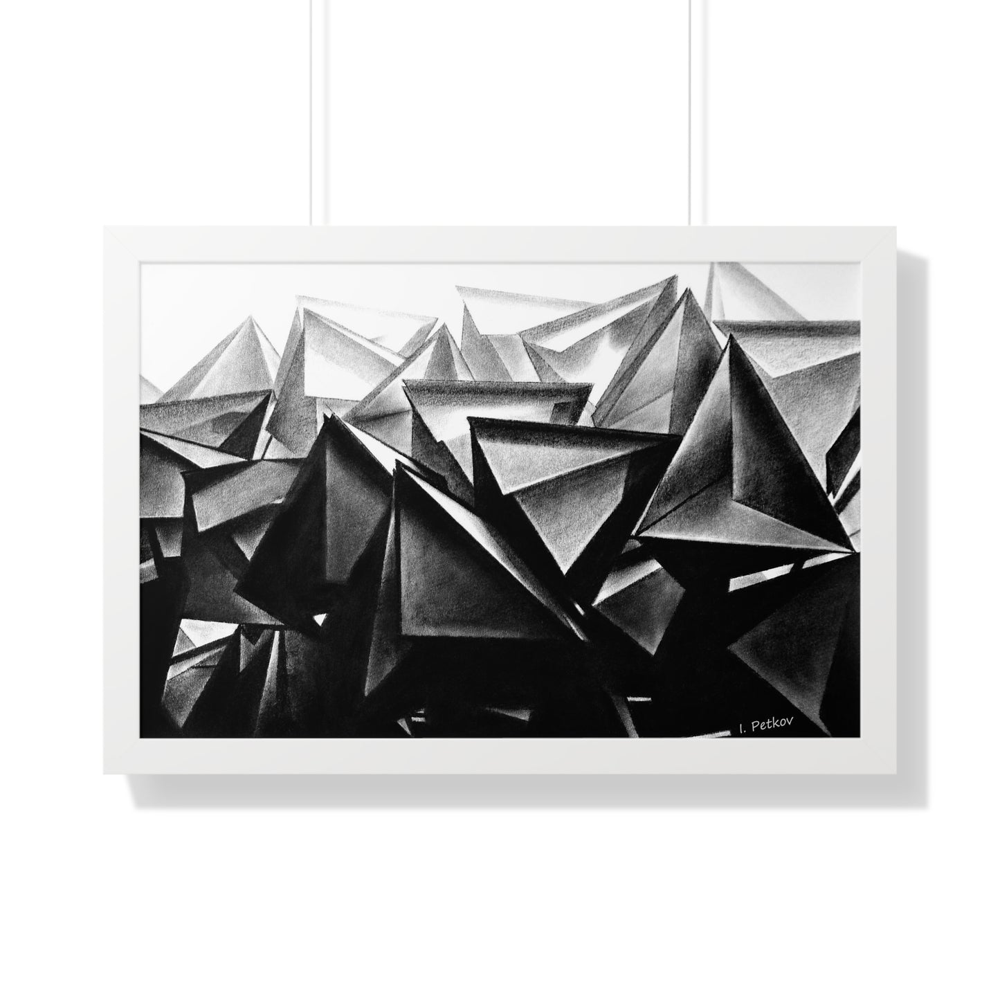 A Structure Rises - Framed Poster Print, Wall Art, Charcoal, Abstract Black and White Decor