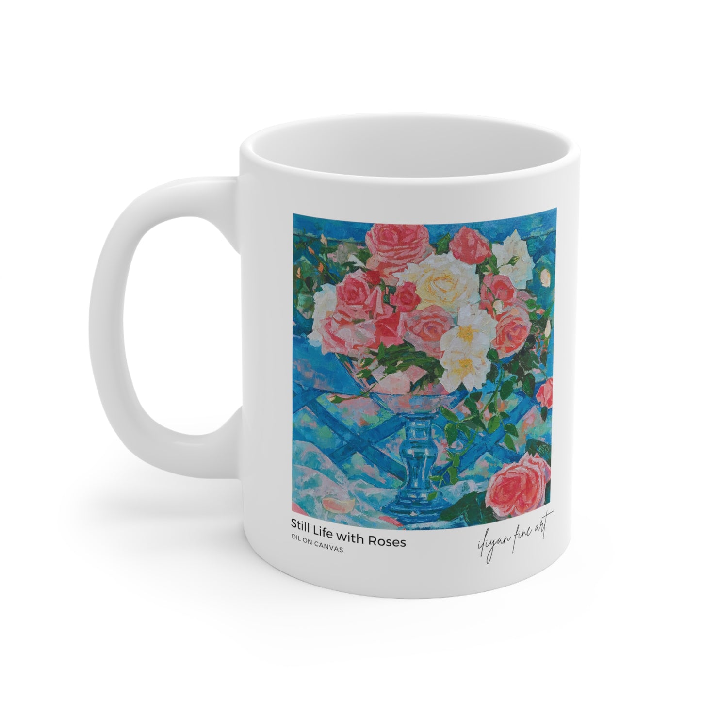 Ceramic Mug 11oz - Bouquet of Roses in Glass Vase