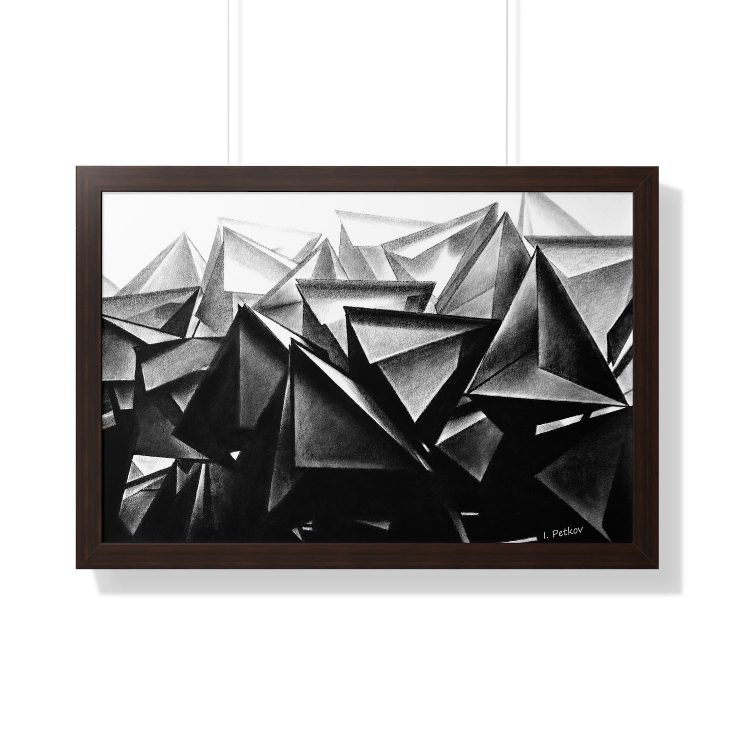 A Structure Rises - Framed Poster Print, Wall Art, Charcoal, Abstract Black and White Decor