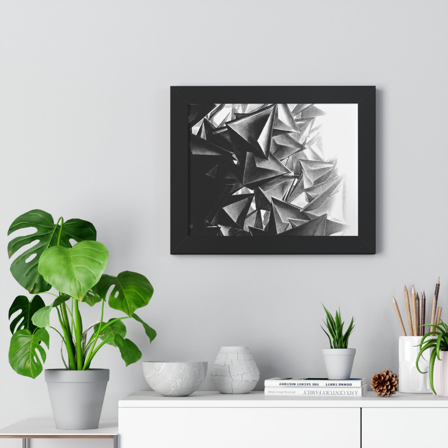 A Structure That Cannot Extinguish the Light - Framed Poster Print, Wall Art, Charcoal, Abstract Black and White Decor