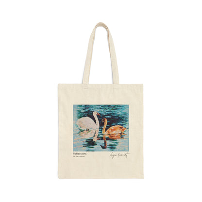 Canvas Tote Bag -  Swans on Lake with Reflections
