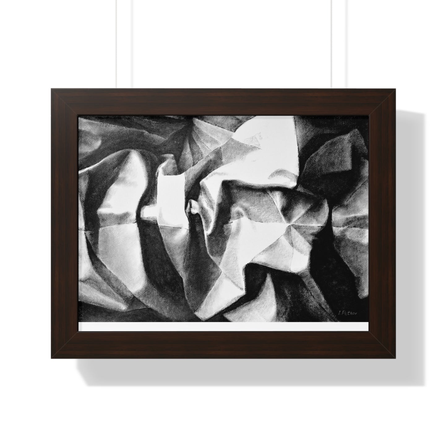 Folding Structure II -  Framed Satin Poster Print, Wall Art, Charcoal, Abstract Black and White Decor