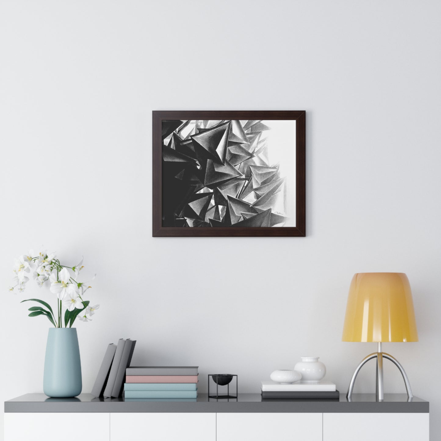 A Structure That Cannot Extinguish the Light - Framed Poster Print, Wall Art, Charcoal, Abstract Black and White Decor