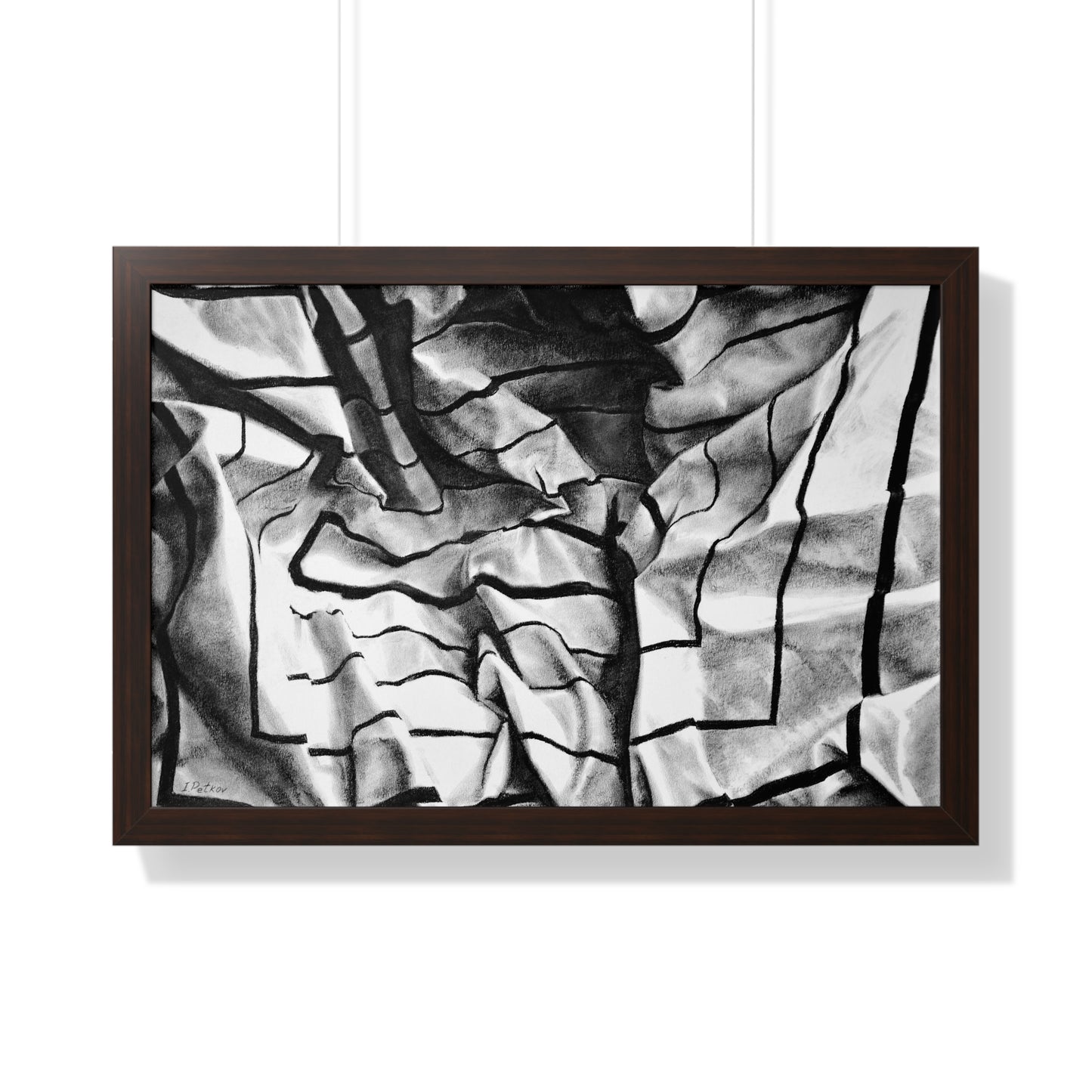 Folding Structure I - Framed Poster Print, Wall Art, Charcoal, Abstract Black and White Decor