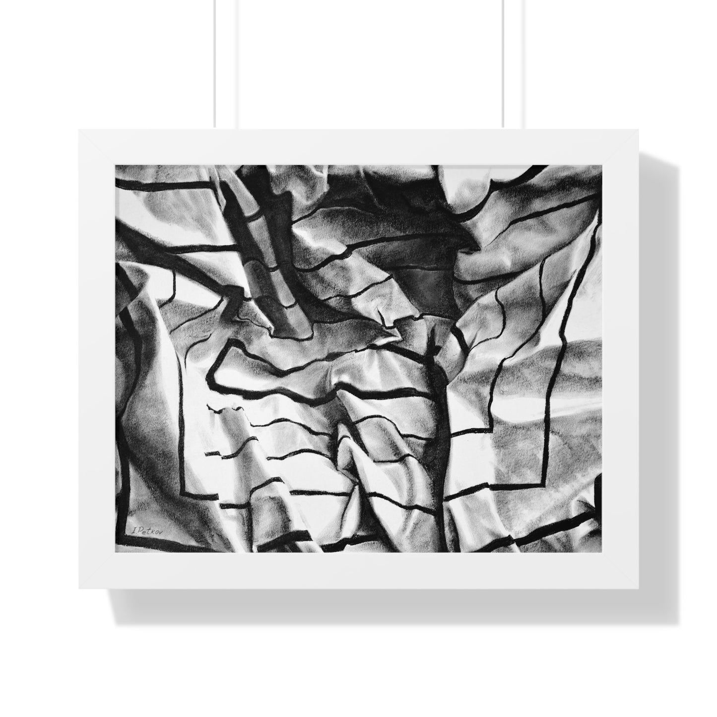 Folding Structure I - Framed Poster Print, Wall Art, Charcoal, Abstract Black and White Decor