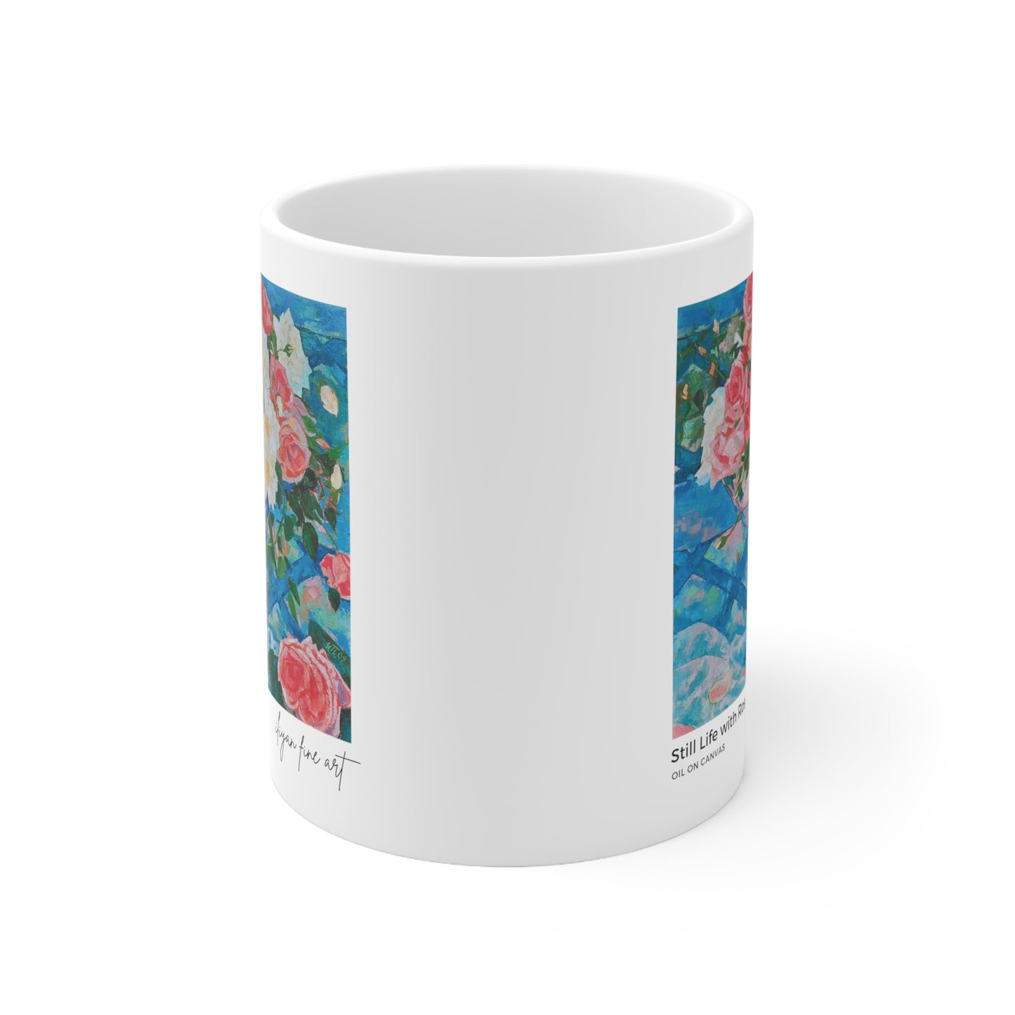 Ceramic Mug 11oz - Bouquet of Roses in Glass Vase