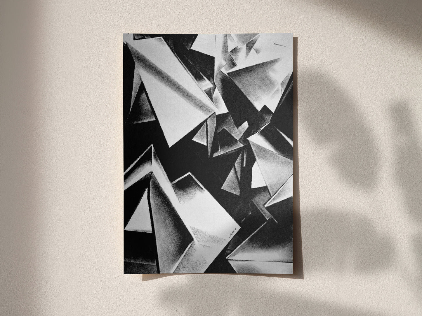 Chaotic Structure -  Unframed Satin Poster Print, Wall Art, Charcoal, Abstract Black and White Decor