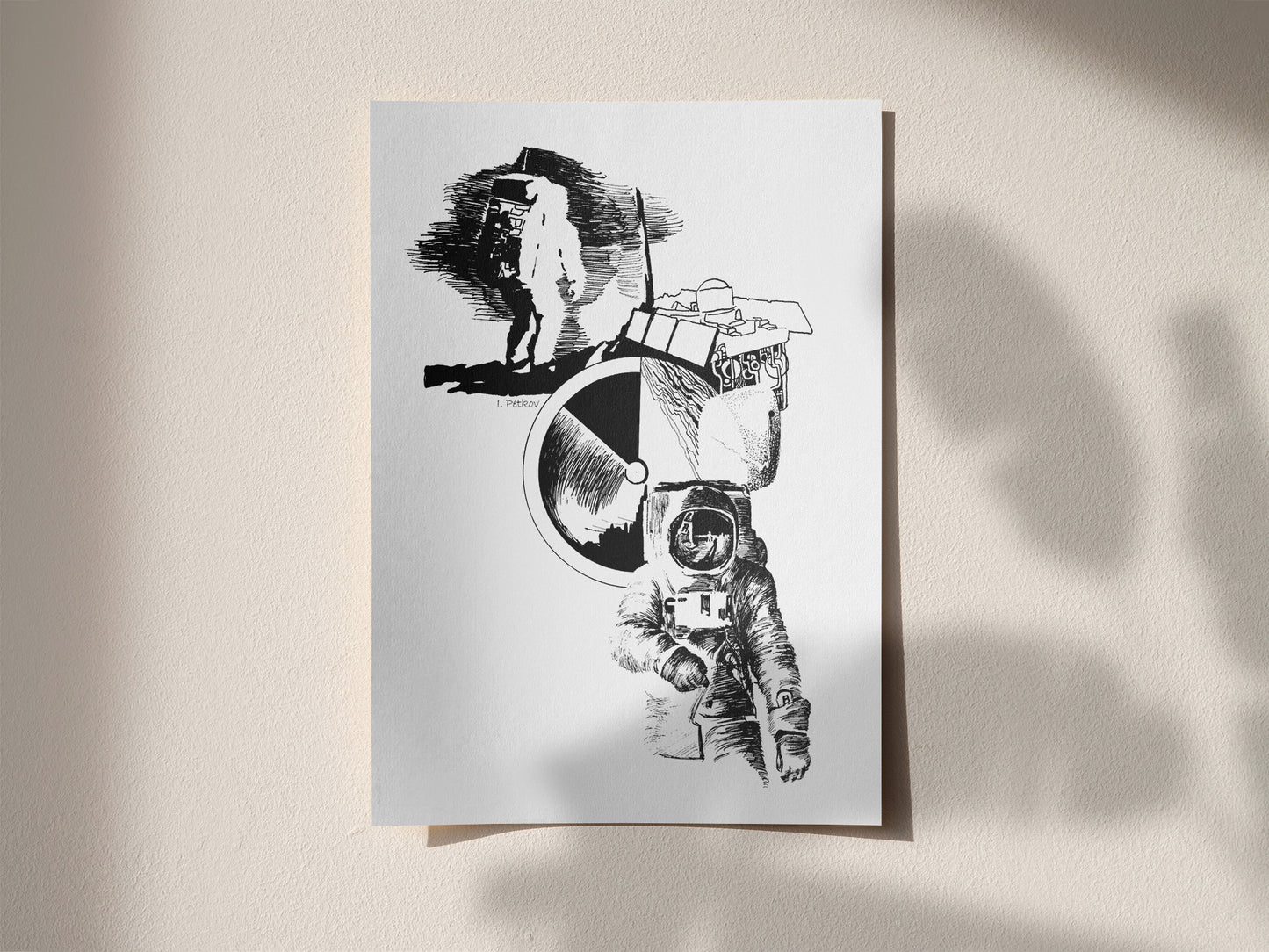 The Mission - Unframed Poster Print, Astronaut in Space Black and White Wall Art, Boys Room Wall Decor