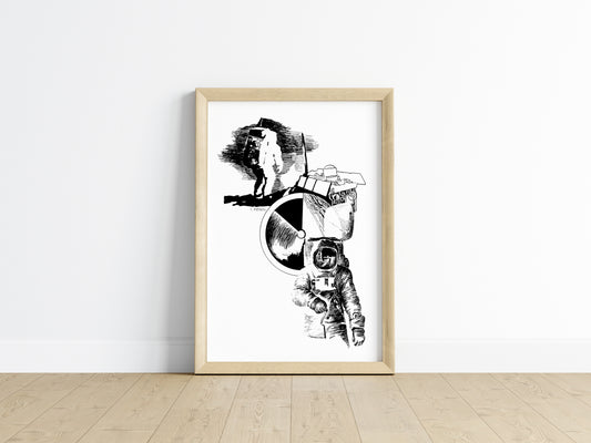 The Mission - Unframed Poster Print, Astronaut in Space Black and White Wall Art, Boys Room Wall Decor