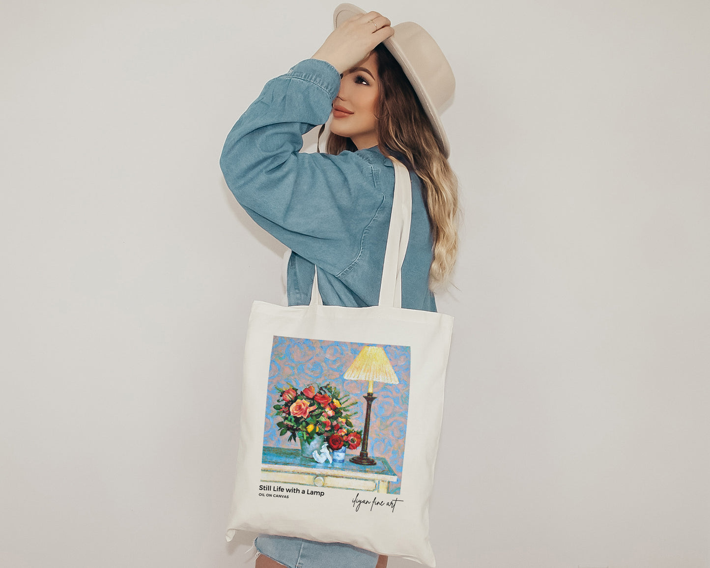 Canvas Tote Bag - Red Roses and a Lamp