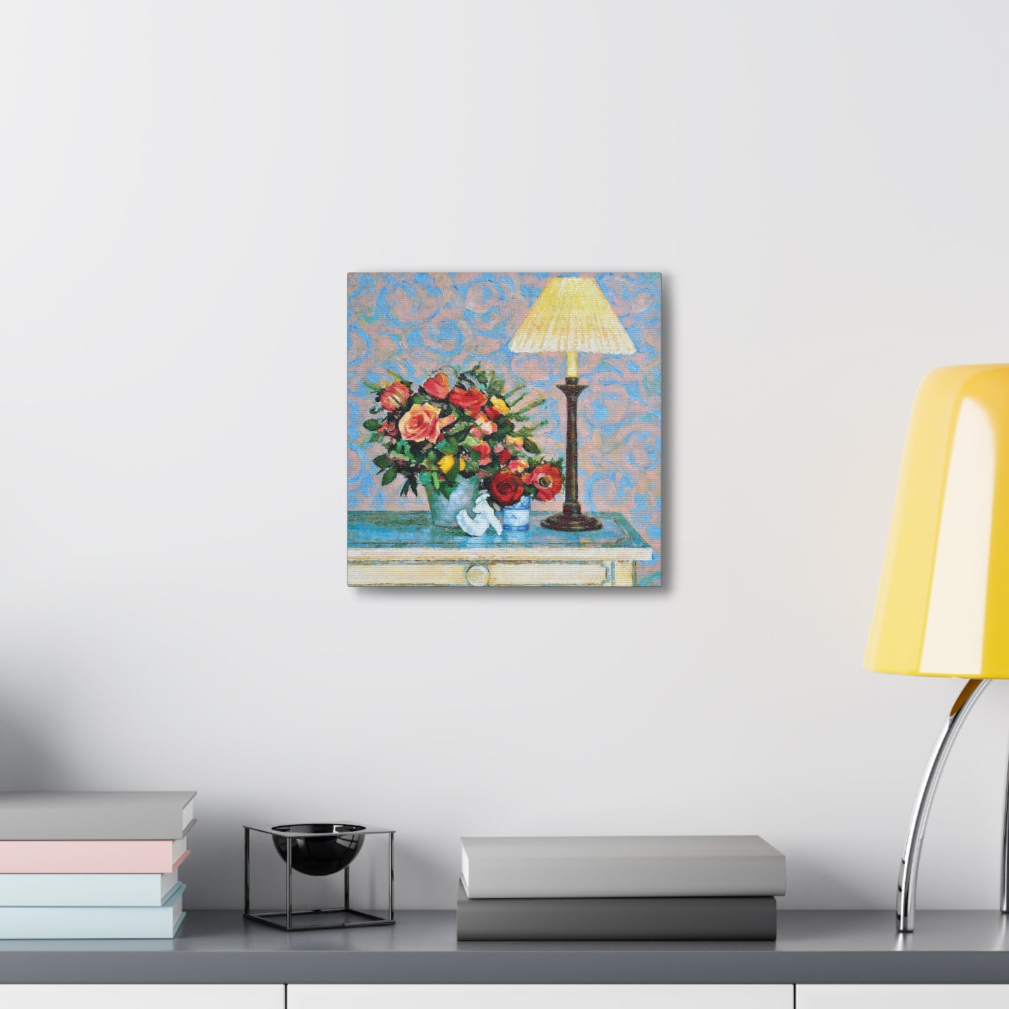 Red Roses and Yellow Lamp Still Life - Canvas Print