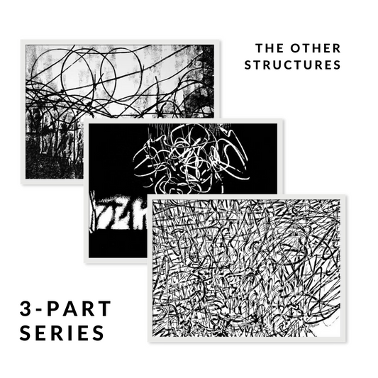 The Other Structures Art Series - Set of 3 Black and White Pastel Drawings