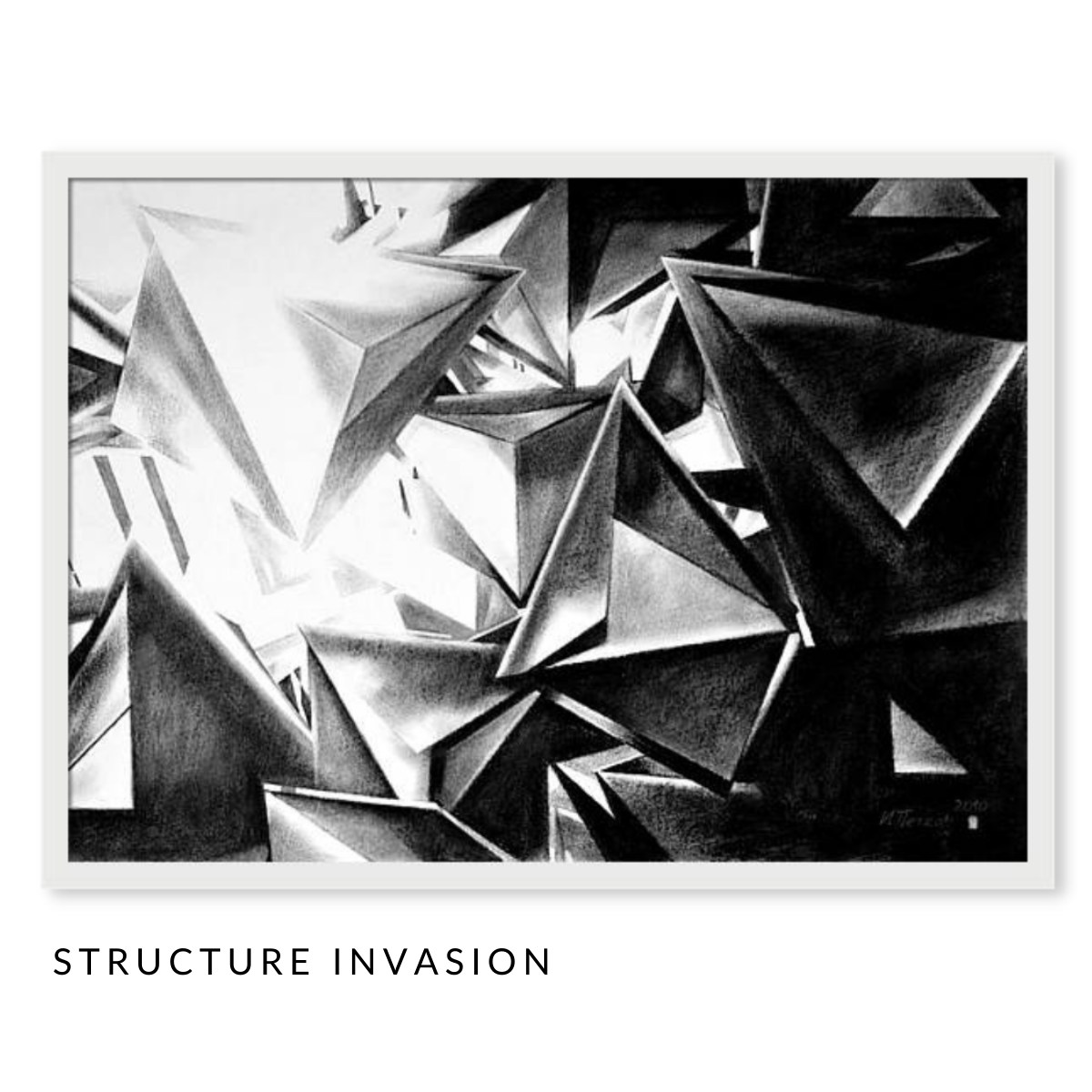 The Abridged Structures Art Series - Set of 5 Black and White Pastel Drawings